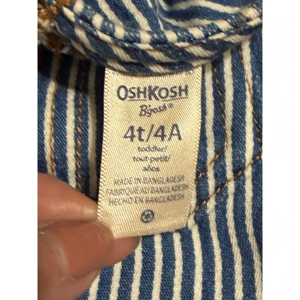 OshKosh Bgosh Toddler Girls Hickory Stripe Denim Jumper Dress Blue White 4T